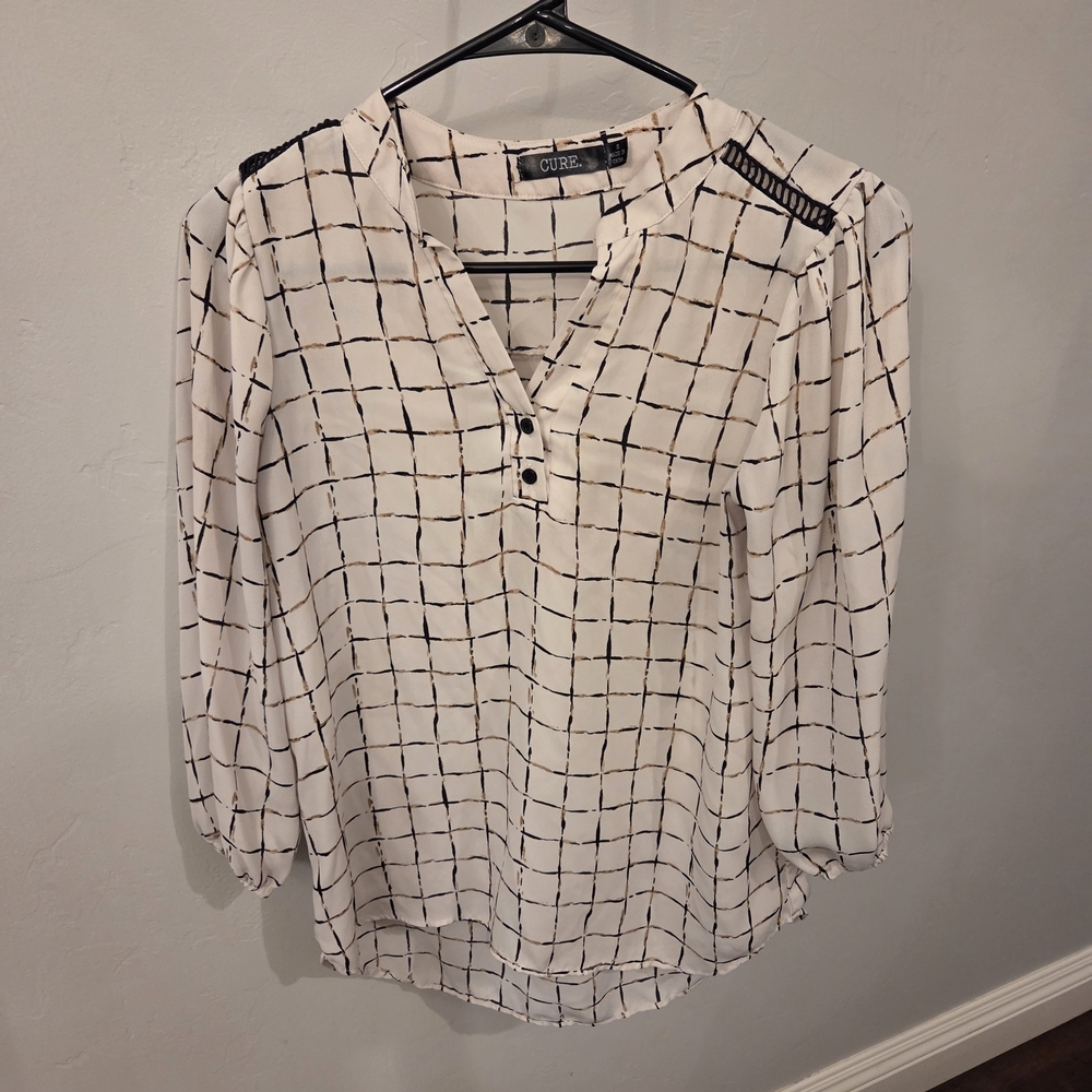 Cure Women's Checkered Blouse - White and Black